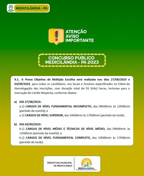AVISO IMPORTANTE – Concurso Público Medicilândia